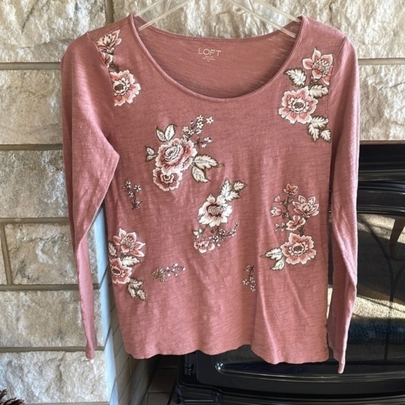 Loft Outlet floral long sleeve shirt pink mauve size XS - Picture 1 of 5